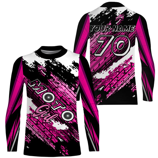 MotoGirl Custom Motocross Jersey UPF30+ Adult&Kid Pink Dirt Bike Racing Off-Road MX Motorcycle| NMS848