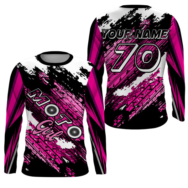 MotoGirl Custom Motocross Jersey UPF30+ Adult&Kid Pink Dirt Bike Racing Off-Road MX Motorcycle| NMS848