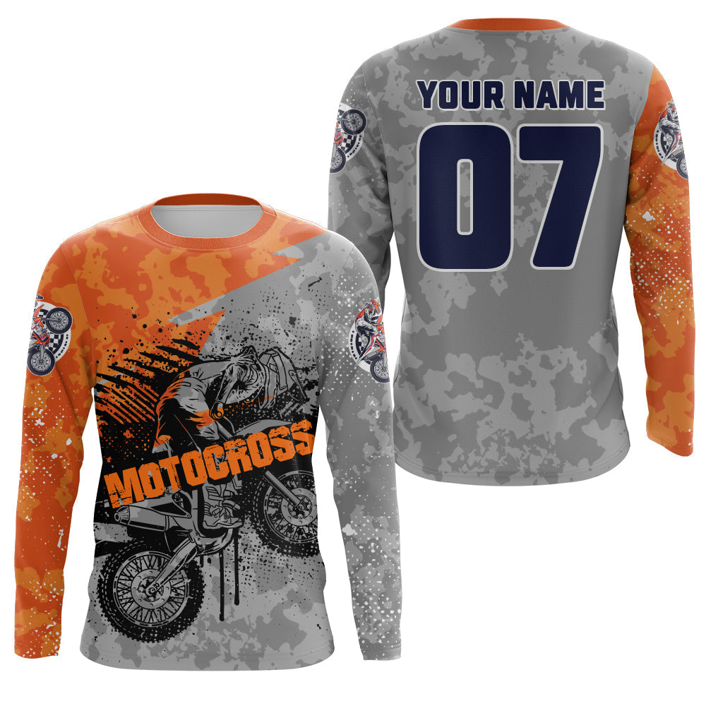 Custom Motocross Jersey Youth Men UPF30+ Orange Dirt Bike Shirt MX Racing Offroad Motorcycle Shirt NMS1398