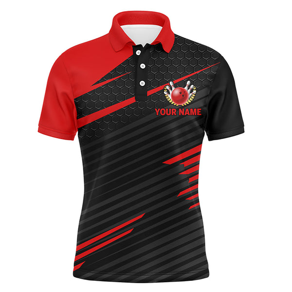 Funny Bowling Polo Shirt for Men, Red & Black Custom Bowling Jersey, 2 Fingers and A Thumb NBP145