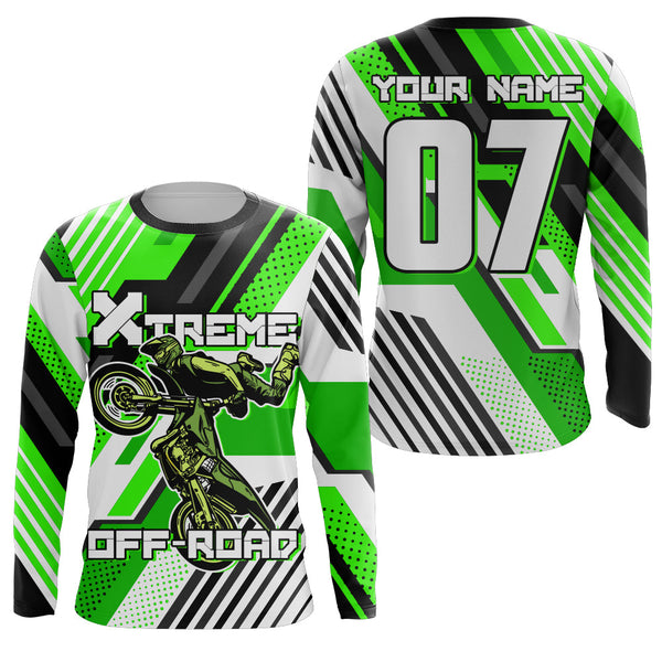 Custom Dirt Bike Jersey Green UPF30+ Youth Men Women Motocross Supercross Racing Shirt Extreme NMS1371