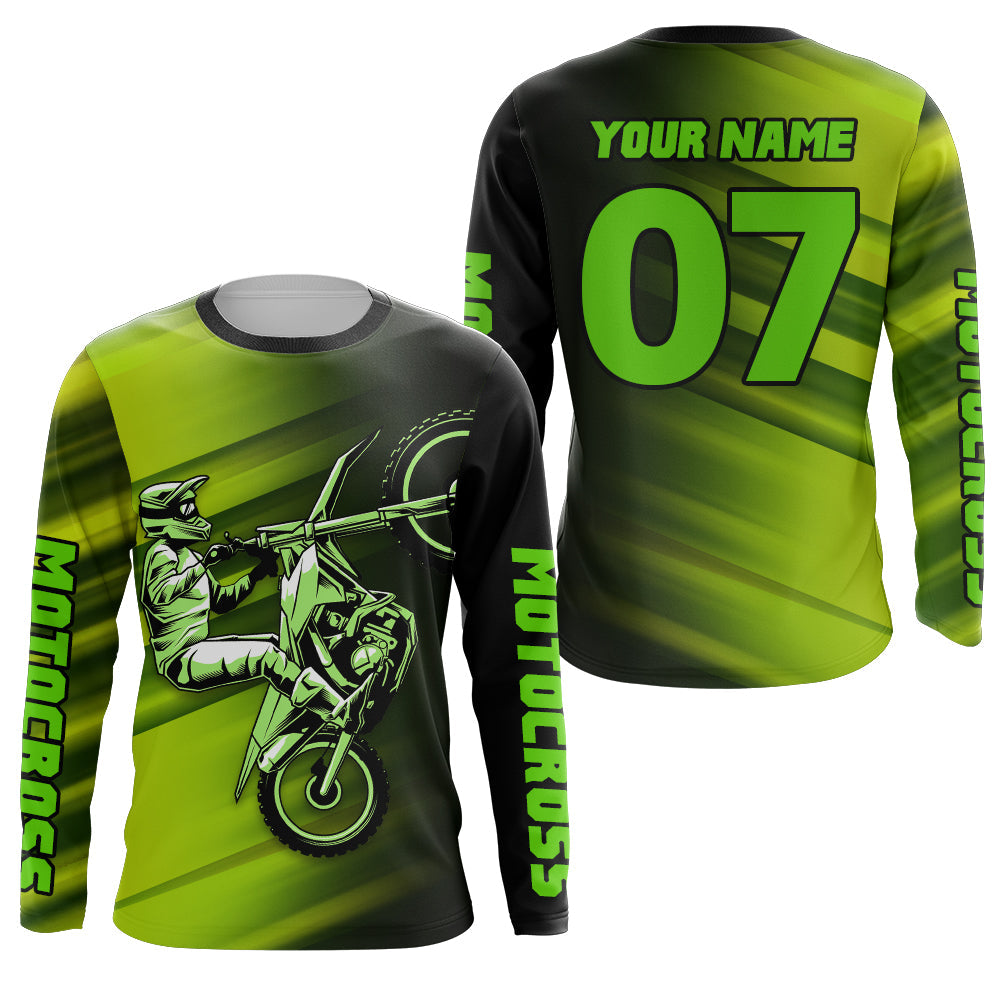 Green Motocross Jersey Youth Men Custom Number UPF30+ Dirt Bike Shirt MX Racing Offroad Motorcycle NMS1403