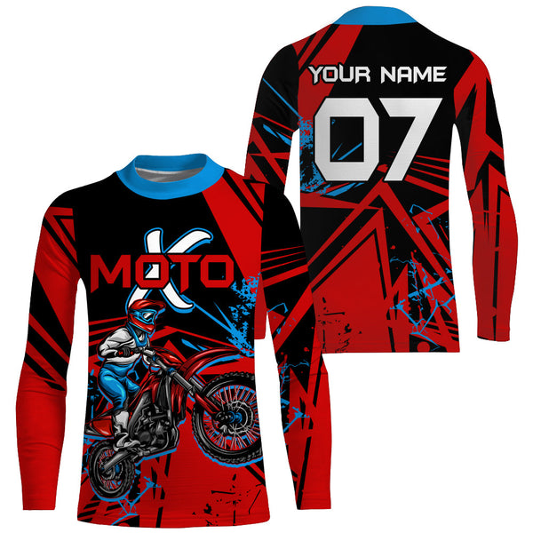 Custom Motocross Jersey Youth Men UPF30+ Red Dirt Bike Shirt MX Racing Off-road MotoX Riding NMS1407