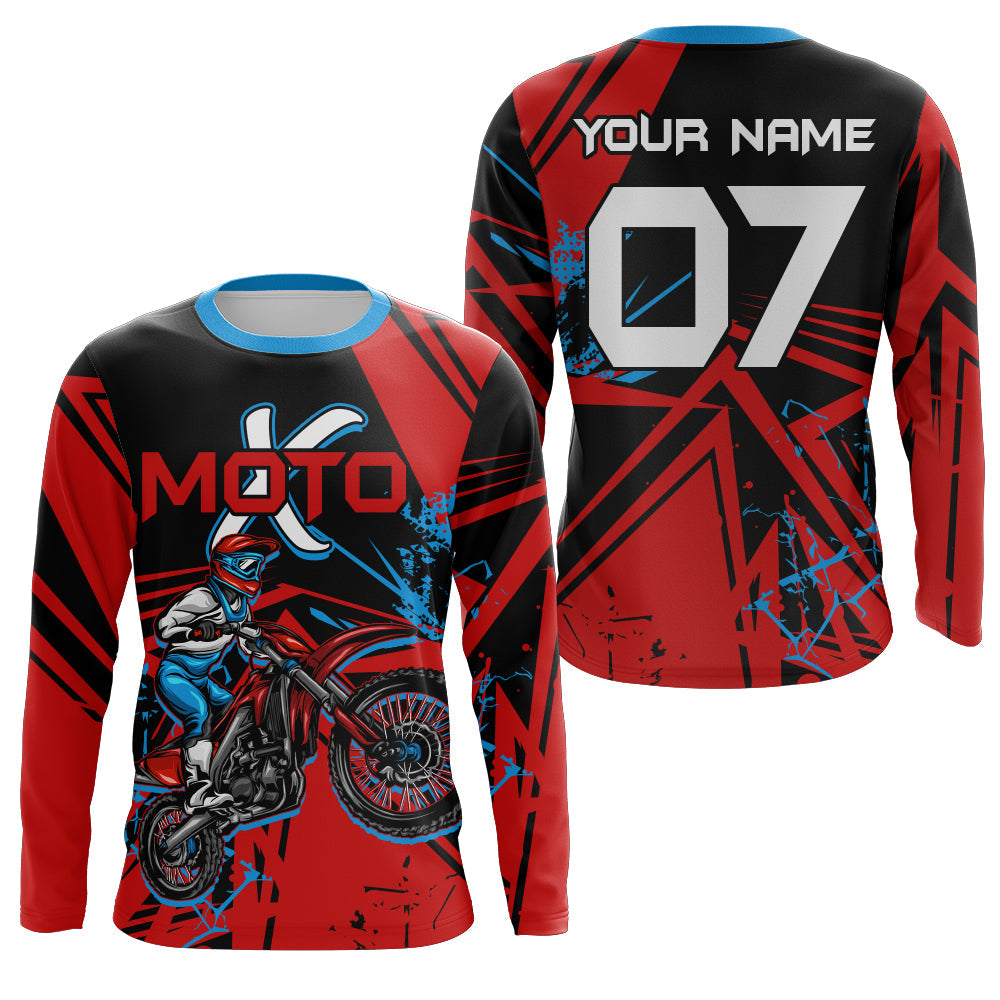 Custom Motocross Jersey Youth Men UPF30+ Red Dirt Bike Shirt MX Racing Off-road MotoX Riding NMS1407