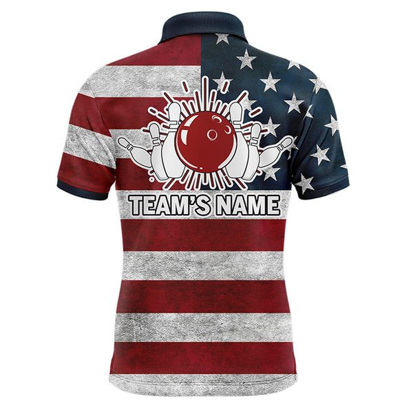 American Flag Bowling Shirt for Men, Custom Polo Team Bowling Jersey with Names, Patriots Shirt NBP147