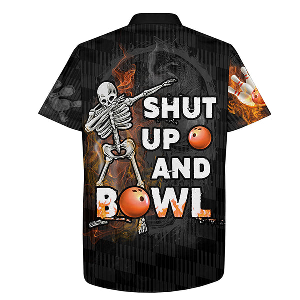 Shut Up and Bowl Funny Hawaiian Bowling Shirt Personalized Flame Bowling Skull Bowler Jersey NBH19