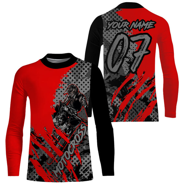 Personalized Motocross Jersey Youth Men UPF30+ Red Dirt Bike Shirt MX Racing Offroad Riding NMS1410