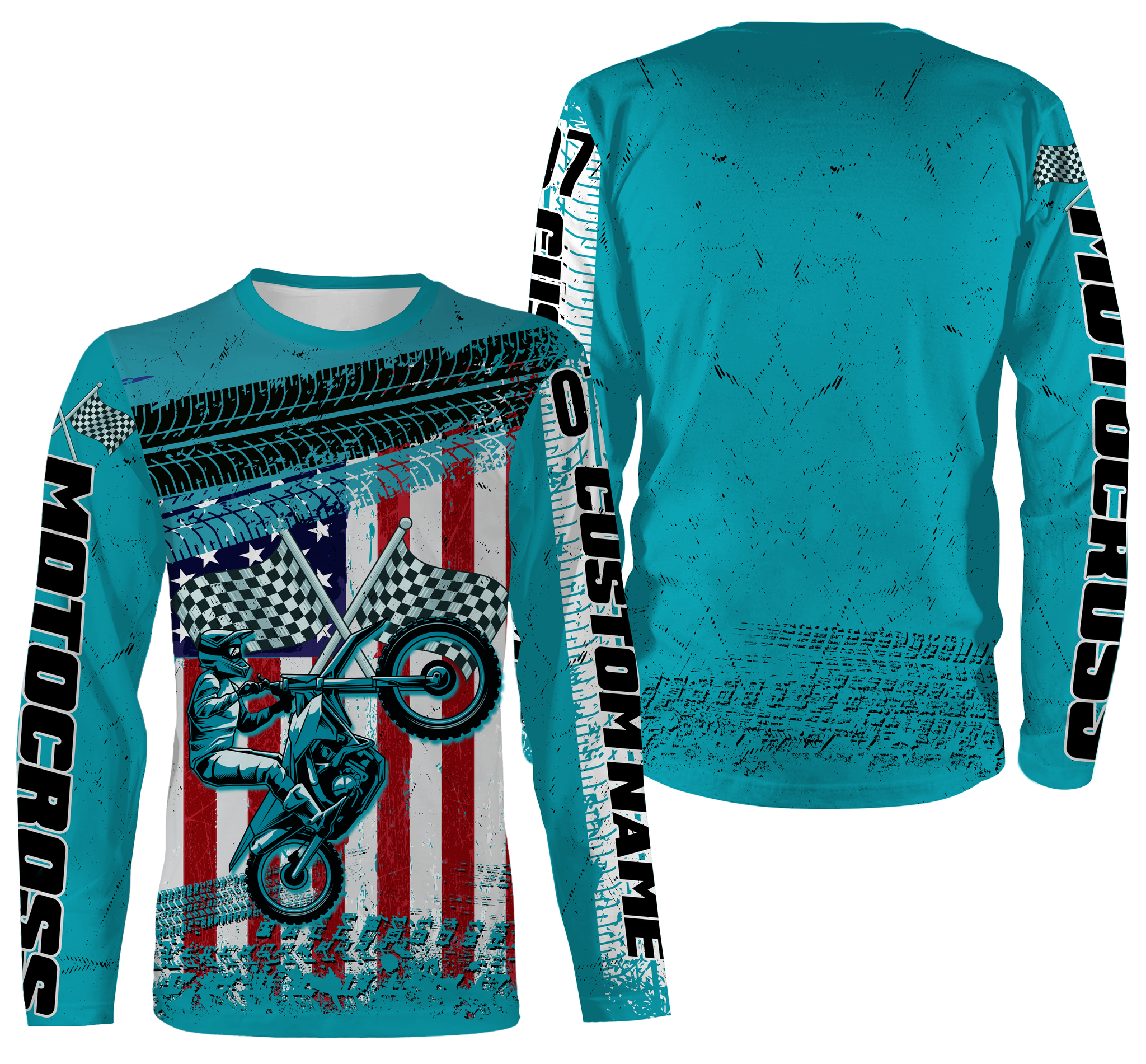 Motocross Racing American Flag Over Printed Hoodie, Long Sleeves, Custom MotoX Dirt Bike Shirt| NMS272