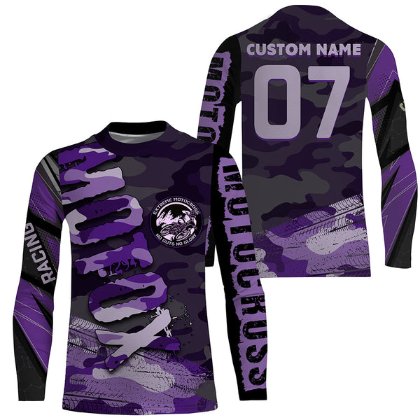 Purple Camo Custom Motocross Jersey UPF30+ No Guts No Glory Dirt Bike Shirt MX Racing Women Girls NMS1447