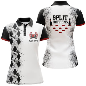 Split Happens Personalized Bowling Shirt for Women League Bowling Jersey with Name Lady Polo Shirt NBP136