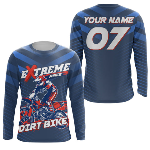 Extreme Dirt Bike Jersey Personalized UPF30+ Blue Motocross Supercross Racing Shirt Adult Youth NMS1392