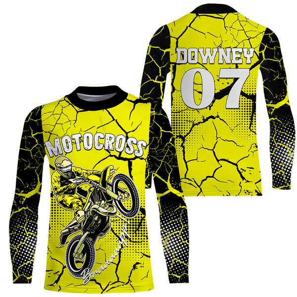 Yellow Personalized Motocross Jersey UPF30+ Kid Men Women Dirt Bike Shirt MX Racing Off-road NMS1453