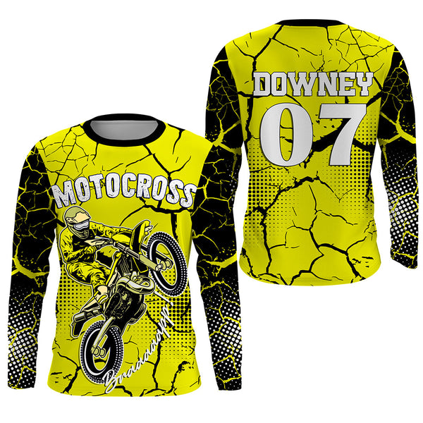 Yellow Personalized Motocross Jersey UPF30+ Kid Men Women Dirt Bike Shirt MX Racing Off-road NMS1453