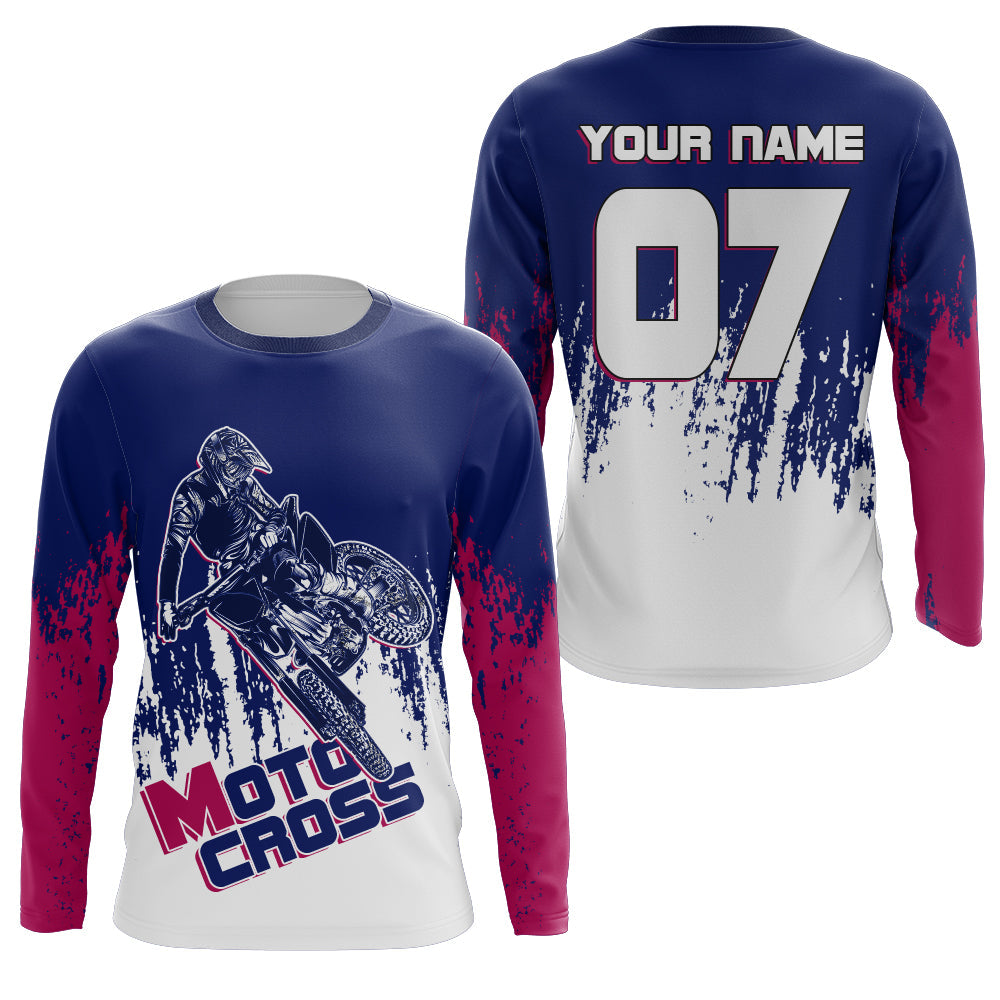 Personalized Motocross Jersey Blue UPF30+ Extreme Dirt Bike Racing Shirt Adult Youth NMS1393