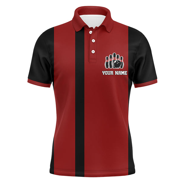 Red & Black Bowling Polo Shirt for Men, Custom Name Bowling Jersey, Spare Me Bowlers Shirt NBP133