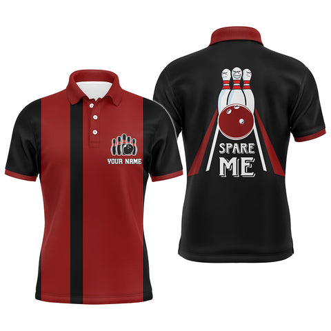 Red & Black Bowling Polo Shirt for Men, Custom Name Bowling Jersey, Spare Me Bowlers Shirt NBP133