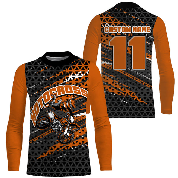 Custom Dirt Bike Jersey Youth Men UPF30+ Orange Motocross Shirt MX Racing Offroad Motorcycle Shirt NMS1402