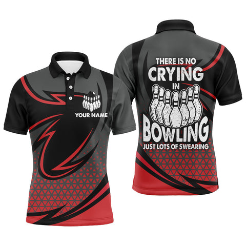 Funny Bowling Polo Shirt for Men, Red & Black Custom Bowling Jersey, No Crying Lots of Swearing NBP144