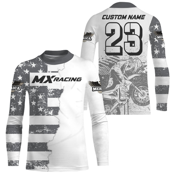 Personalized Patriotic MX Racing Jersey UPF30+ US Motocross Riding American Off-Road Adult&Kid Jersey| NMS742