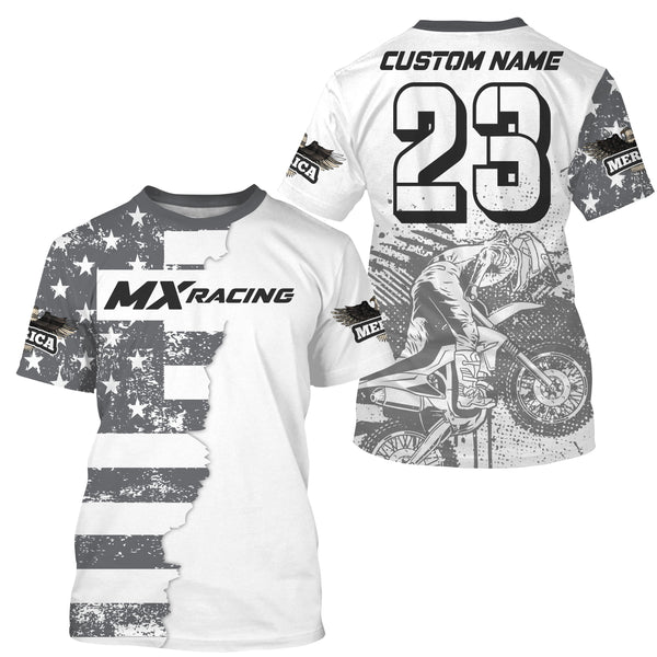 Personalized Patriotic MX Racing Jersey UPF30+ US Motocross Riding American Off-Road Adult&Kid Jersey| NMS742