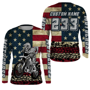 American Flag custom skull Motocross jersey UV Patriotic dirt bike racing motorcycle racewear| NMS920