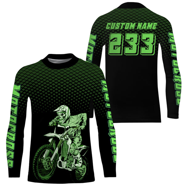 Green custom skull motocross jersey UV protective dirt bike racing off-road motorcycle racewear| NMS921