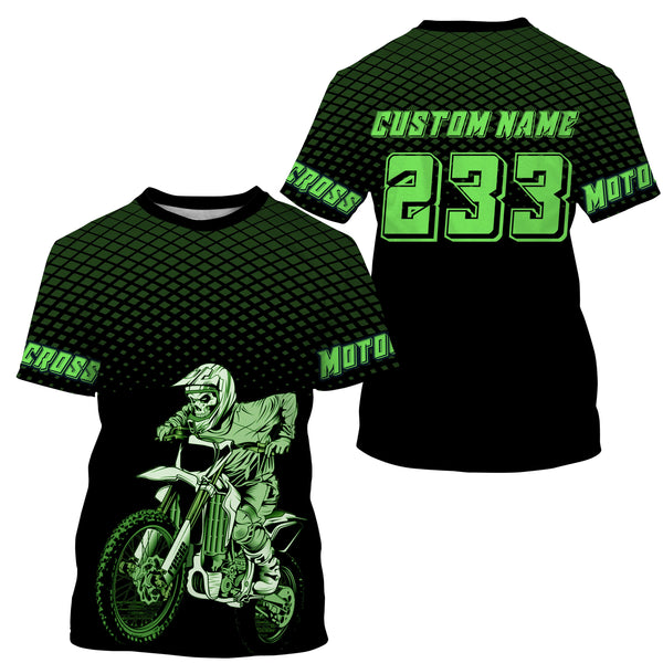 Green custom skull motocross jersey UV protective dirt bike racing off-road motorcycle racewear| NMS921