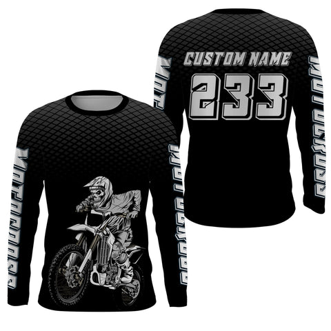 Black custom skull motocross jersey UV protective dirt bike racing off-road motorcycle racewear| NMS923