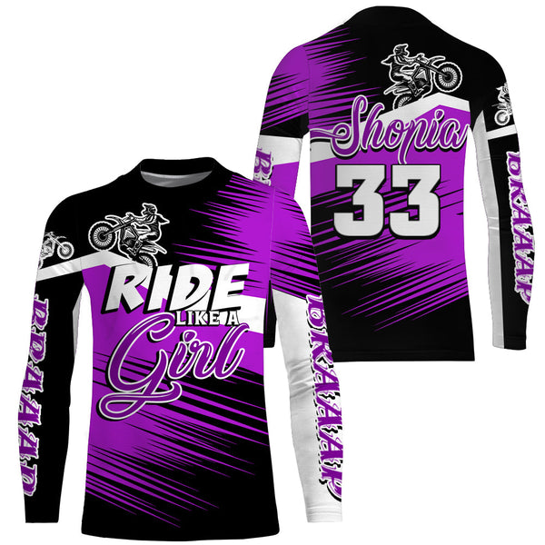 Ride Like A Girl Motocross Jersey Personalized UPF30+ Purple Dirt Bike Riding Shirt Women Girls NMS1450