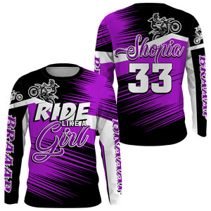 Ride Like A Girl Motocross Jersey Personalized UPF30+ Purple Dirt Bike Riding Shirt Women Girls NMS1450