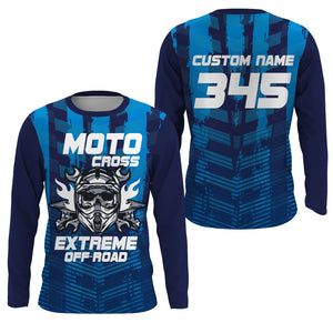 Extreme Off-road Personalized Jersey UPF30+ Blue Motocross Skull Dirt Bike Racing Shirt NMS1390