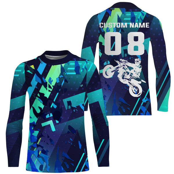 Blue Motocross Jersey Personalized UPF30+ Kid&Adult Riders Dirt Bike Racing Off-road Motorcycle| NMS622