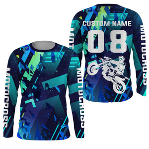 Blue Motocross Jersey Personalized UPF30+ Kid&Adult Riders Dirt Bike Racing Off-road Motorcycle| NMS622