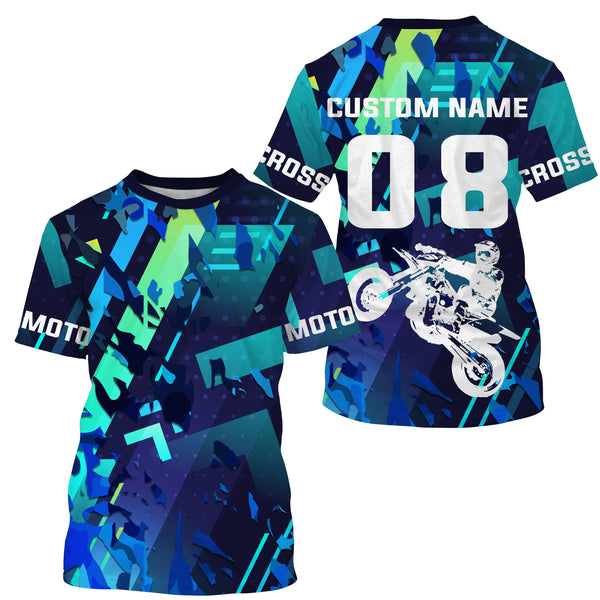 Blue Motocross Jersey Personalized UPF30+ Kid&Adult Riders Dirt Bike Racing Off-road Motorcycle| NMS622