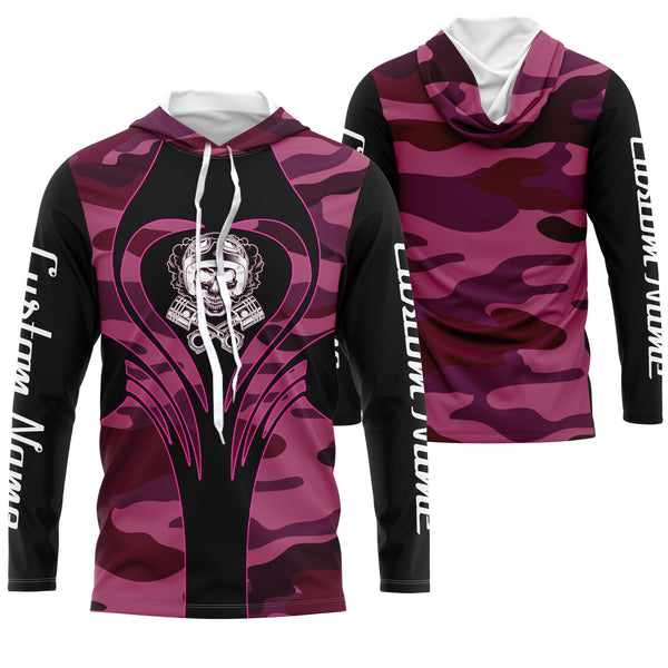 Pink Camo Personalized Riding Jersey UPF30+ Skull Biker Girl Custom Name & Number Female Motorcycle| NMS656