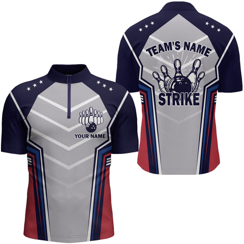 Strike Custom Bowling Shirt for Men, Vintage Bowling Jersey for Team Bowlers Quarter-Zip Shirt NBZ171