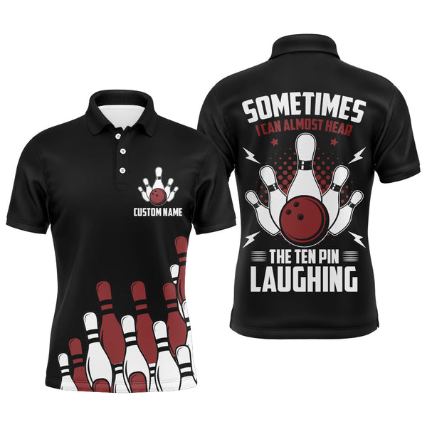 Funny Flame Bowling Polo Shirt for Men, Custom Name Black Bowling Jersey Ten Pin Laughing NBP131