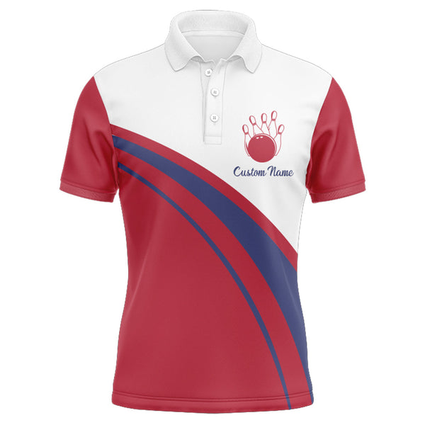 Left Handed Bowler Custom Bowling Polo Shirt for Men, Red & White Bowling Jersey 3D Print NBP137