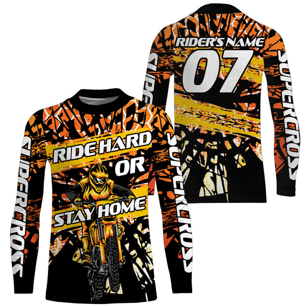 Custom Supercross Jersey Orange UPF30+ Adult Kid Dirt Bike SX Racing Shirt Ride Hard or Stay Home NMS1363