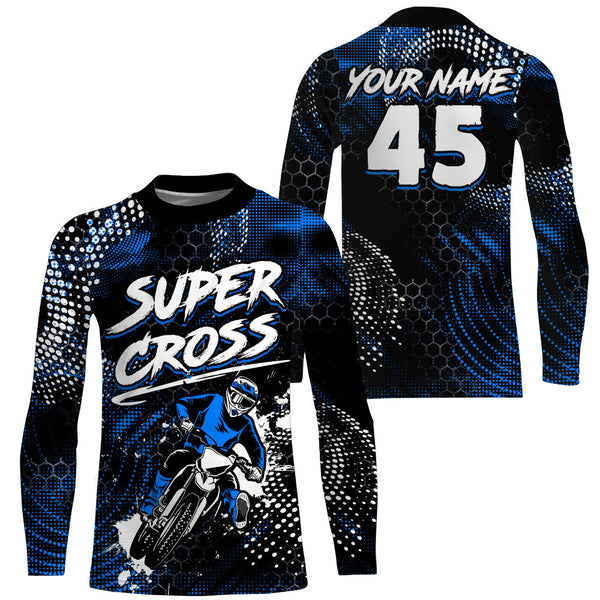 Personalized Supercross Jersey UPF30+ Men Women Kid Blue Dirt Bike SX Racing Shirt Off-road Riders NMS1369