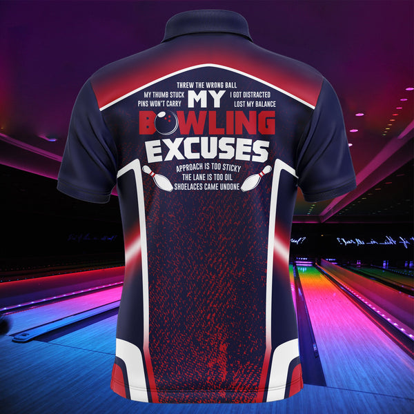 Bowling Excuses Shirt, Funny Bowling Polo Shirt for Men, Custom Name Bowling Jersey Short Sleeve NBP142