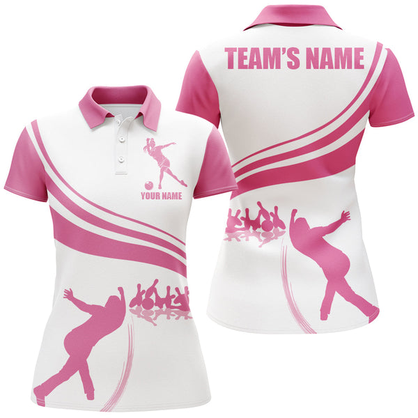 Personalized Bowling Polo Shirt for Women Pink Bowlers Custom Team Short Sleeves Jersey NBP104