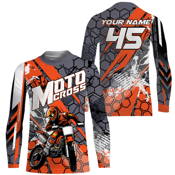 Personalized Motocross Jersey Orange UPF30+ Youth Men Women Dirt Bike Racing Shirt Off-road NMS1375