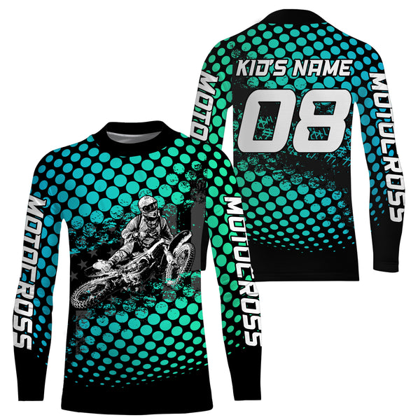 Cool Motocross Personalized Jersey Adult Kid Long Sleeves, Dirt Bike Motorcycle Riders Racewear| NMS331