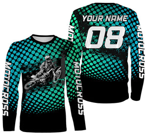 Cool Motocross Personalized Jersey Adult Kid Long Sleeves, Dirt Bike Motorcycle Riders Racewear| NMS331