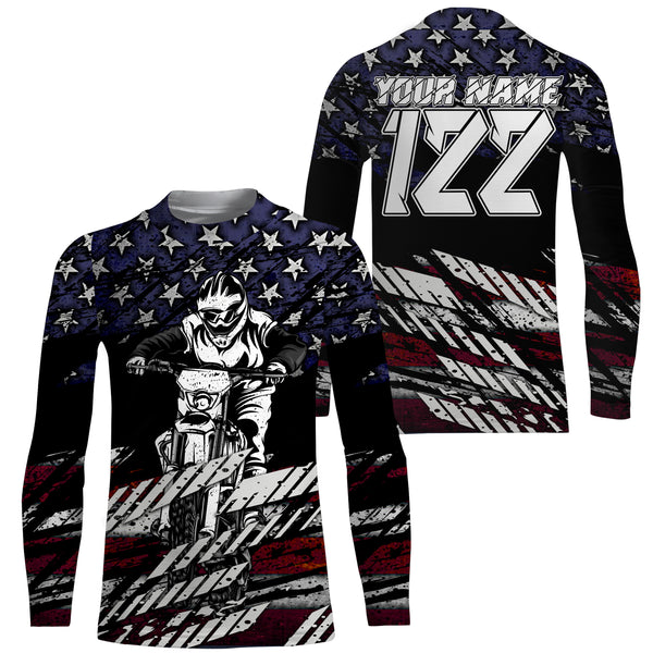 Motocross Racing Jersey Personalized UPF30+ Adult&Kid Patriotic MotoX American Biker Motorcycle Jersey| NMS719