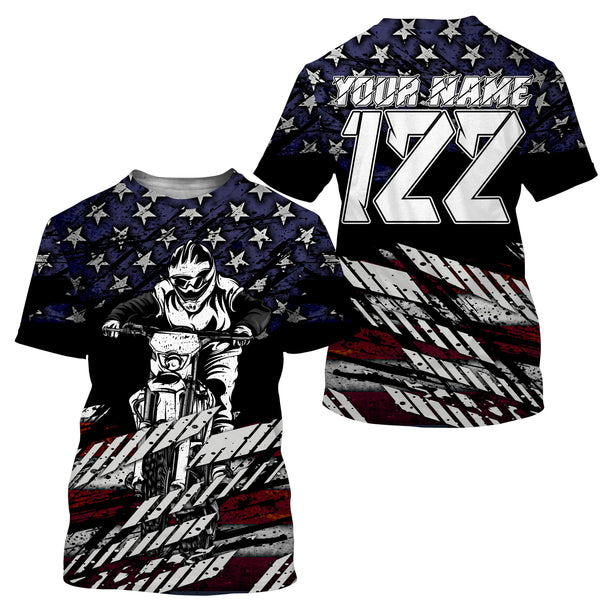 Motocross Racing Jersey Personalized UPF30+ Adult&Kid Patriotic MotoX American Biker Motorcycle Jersey| NMS719