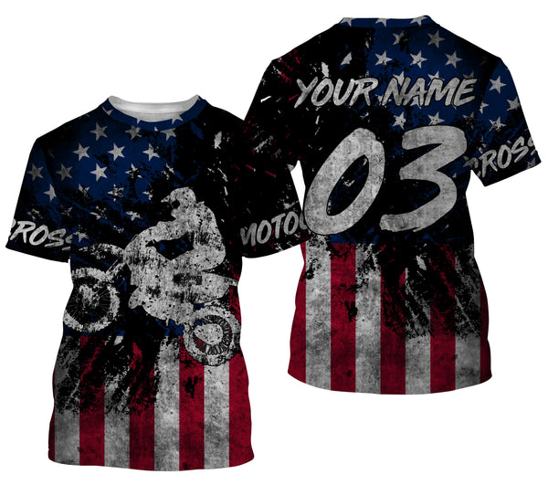 Patriotic Motocross Jersey Personalized Racing Shirt UPF30+ Adult&Kid American MX Racing Motorcycle| NMS721