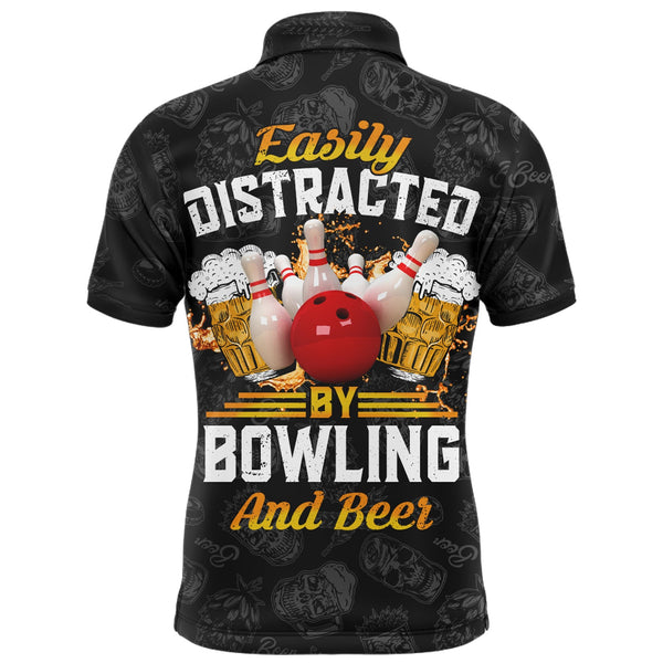 Funny Bowling Shirt for Men Easily Distracted By Bowling and Beer Custom Bowling Polo Jersey NBP112