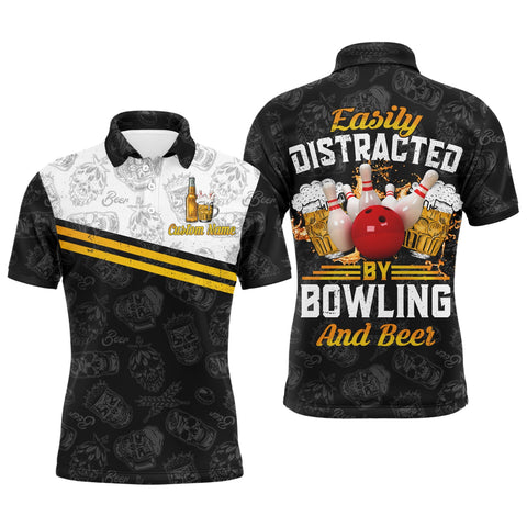 Funny Bowling Shirt for Men Easily Distracted By Bowling and Beer Custom Bowling Polo Jersey NBP112